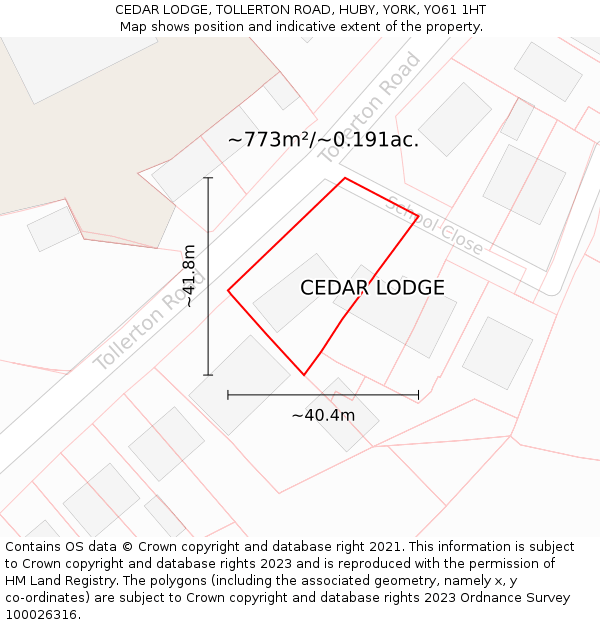 CEDAR LODGE, TOLLERTON ROAD, HUBY, YORK, YO61 1HT: Plot and title map