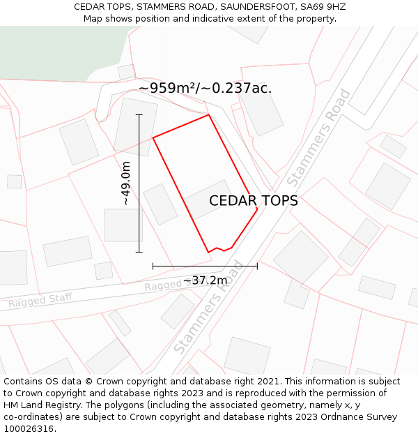 CEDAR TOPS, STAMMERS ROAD, SAUNDERSFOOT, SA69 9HZ: Plot and title map