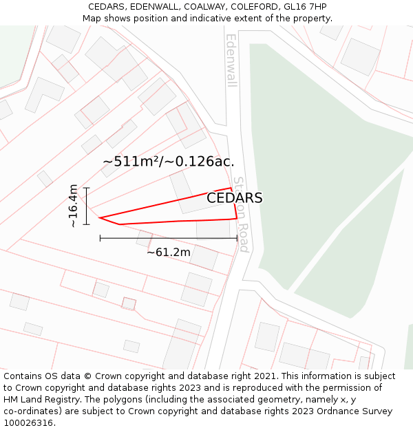 CEDARS, EDENWALL, COALWAY, COLEFORD, GL16 7HP: Plot and title map