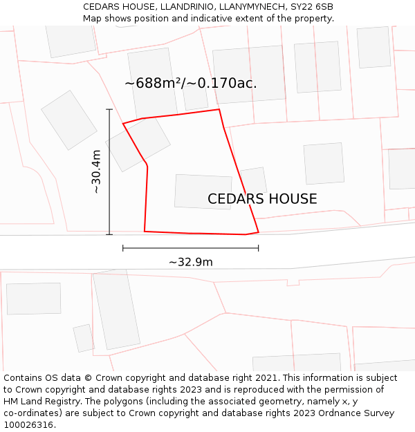 CEDARS HOUSE, LLANDRINIO, LLANYMYNECH, SY22 6SB: Plot and title map