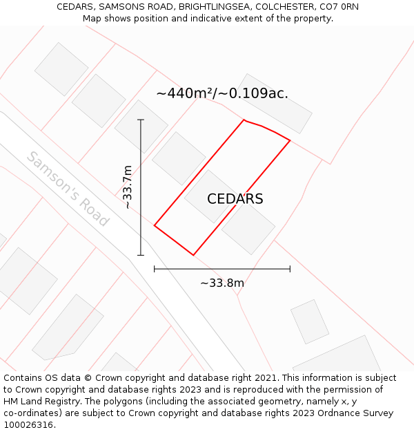 CEDARS, SAMSONS ROAD, BRIGHTLINGSEA, COLCHESTER, CO7 0RN: Plot and title map