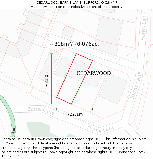 CEDARWOOD, BARNS LANE, BURFORD, OX18 4NF: Plot and title map