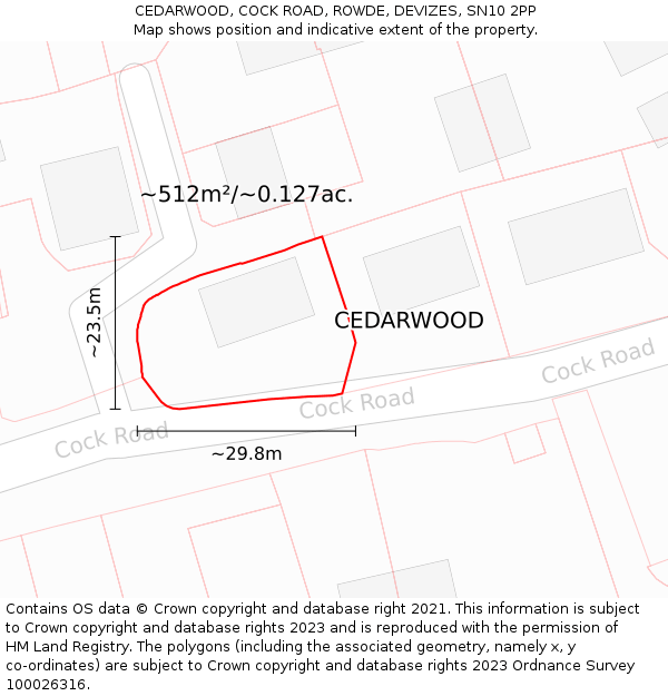 CEDARWOOD, COCK ROAD, ROWDE, DEVIZES, SN10 2PP: Plot and title map