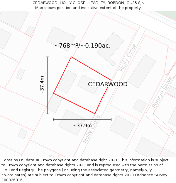 CEDARWOOD, HOLLY CLOSE, HEADLEY, BORDON, GU35 8JN: Plot and title map