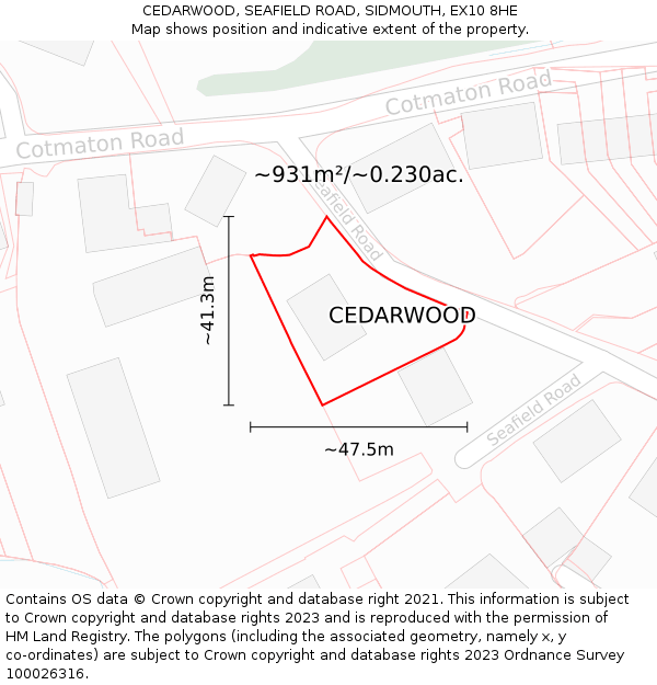 CEDARWOOD, SEAFIELD ROAD, SIDMOUTH, EX10 8HE: Plot and title map
