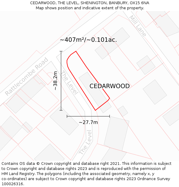 CEDARWOOD, THE LEVEL, SHENINGTON, BANBURY, OX15 6NA: Plot and title map