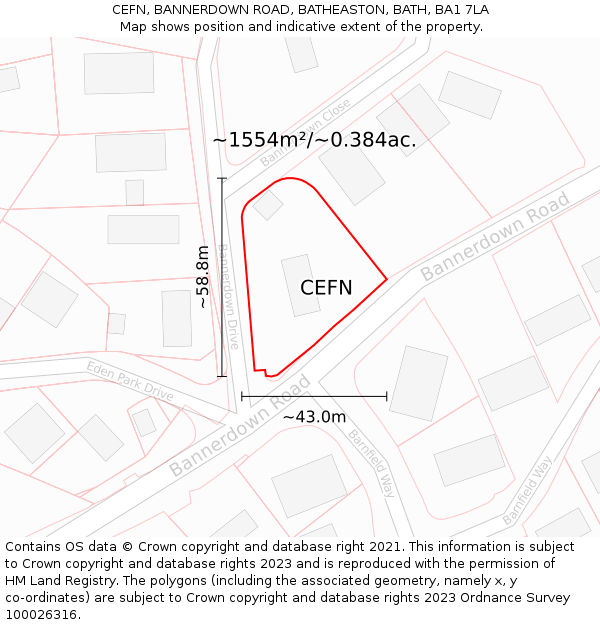 CEFN, BANNERDOWN ROAD, BATHEASTON, BATH, BA1 7LA: Plot and title map
