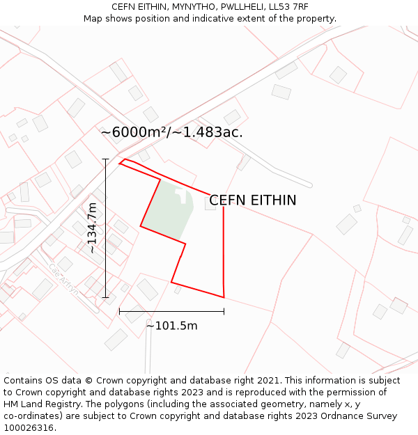 CEFN EITHIN, MYNYTHO, PWLLHELI, LL53 7RF: Plot and title map