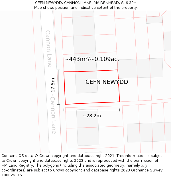 CEFN NEWYDD, CANNON LANE, MAIDENHEAD, SL6 3PH: Plot and title map