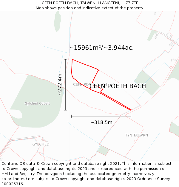CEFN POETH BACH, TALWRN, LLANGEFNI, LL77 7TF: Plot and title map