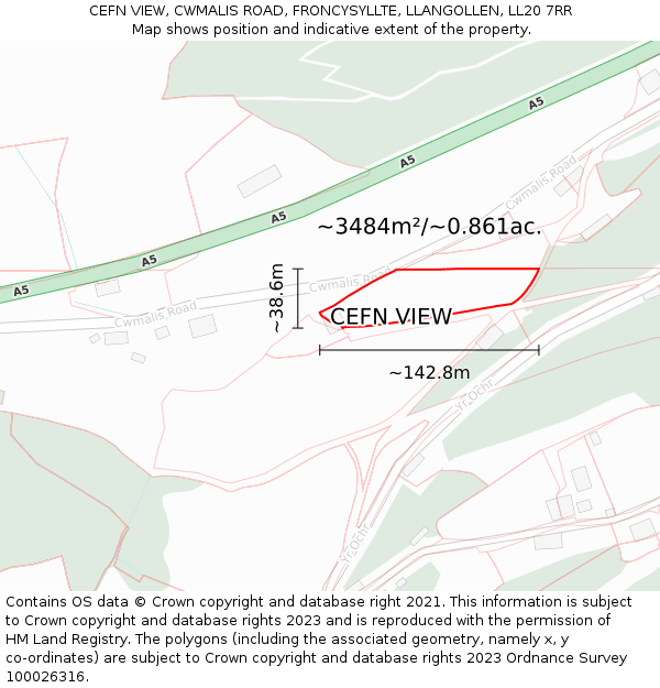 CEFN VIEW, CWMALIS ROAD, FRONCYSYLLTE, LLANGOLLEN, LL20 7RR: Plot and title map