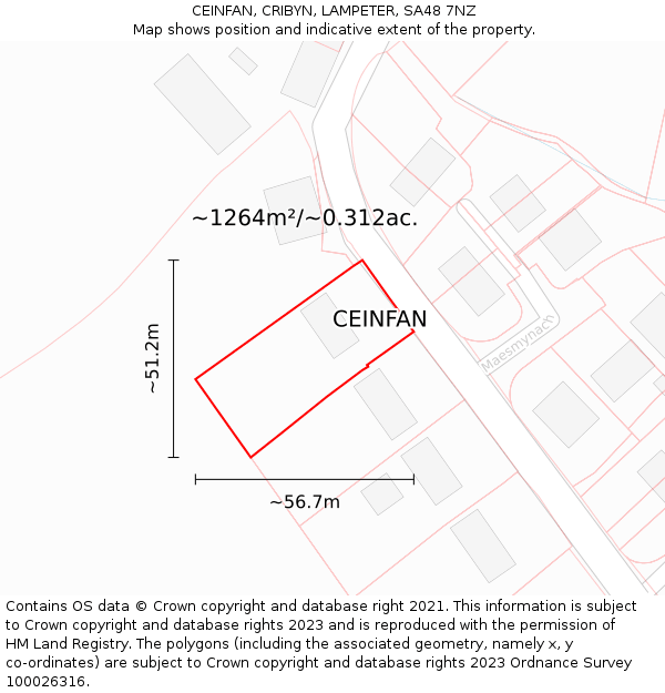 CEINFAN, CRIBYN, LAMPETER, SA48 7NZ: Plot and title map
