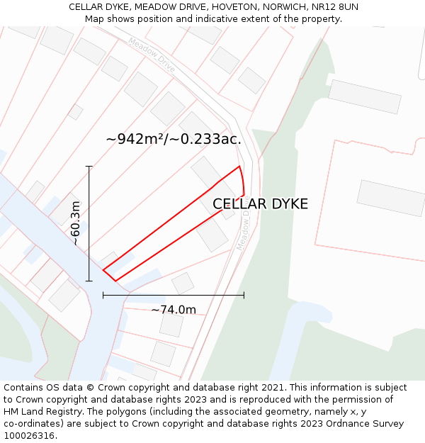 CELLAR DYKE, MEADOW DRIVE, HOVETON, NORWICH, NR12 8UN: Plot and title map
