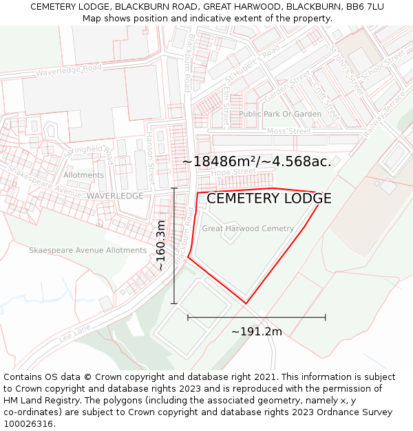 CEMETERY LODGE, BLACKBURN ROAD, GREAT HARWOOD, BLACKBURN, BB6 7LU: Plot and title map