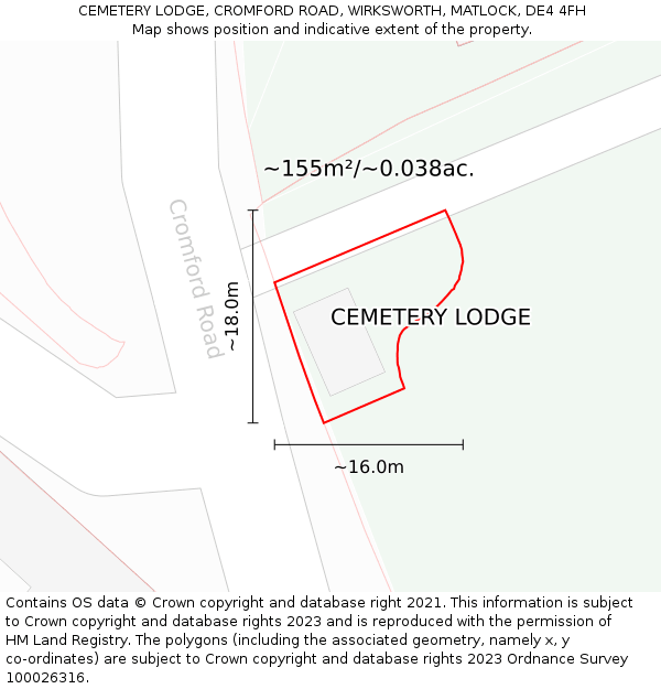 CEMETERY LODGE, CROMFORD ROAD, WIRKSWORTH, MATLOCK, DE4 4FH: Plot and title map