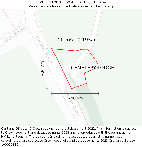 CEMETERY LODGE, UPGATE, LOUTH, LN11 9QW: Plot and title map