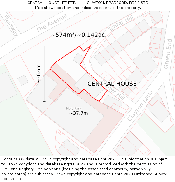 CENTRAL HOUSE, TENTER HILL, CLAYTON, BRADFORD, BD14 6BD: Plot and title map