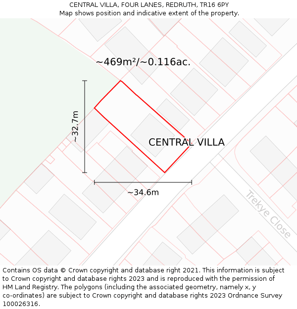 CENTRAL VILLA, FOUR LANES, REDRUTH, TR16 6PY: Plot and title map