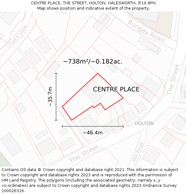 CENTRE PLACE, THE STREET, HOLTON, HALESWORTH, IP19 8PN: Plot and title map