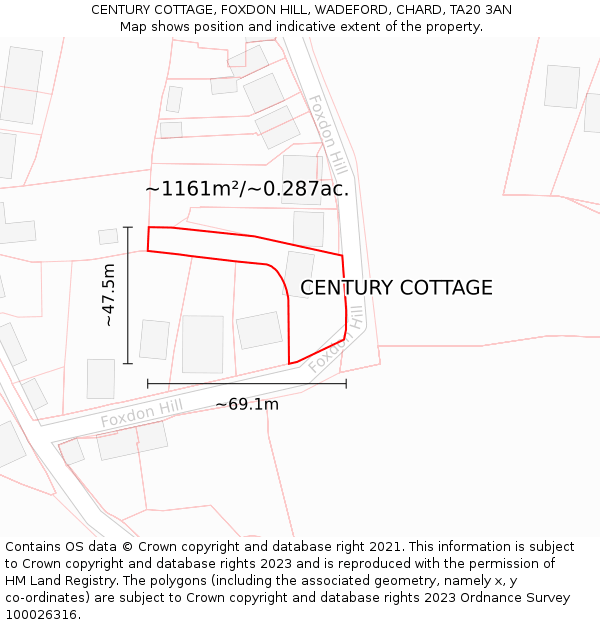 CENTURY COTTAGE, FOXDON HILL, WADEFORD, CHARD, TA20 3AN: Plot and title map
