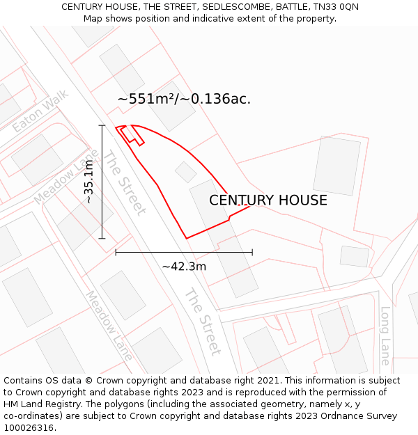 CENTURY HOUSE, THE STREET, SEDLESCOMBE, BATTLE, TN33 0QN: Plot and title map