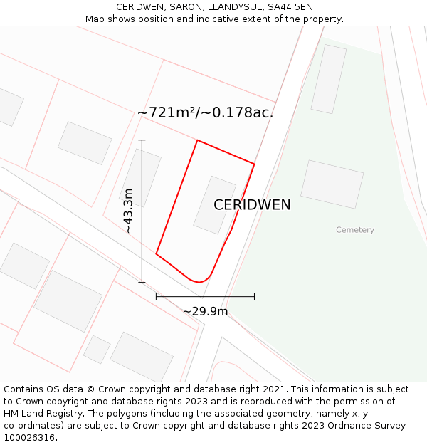 CERIDWEN, SARON, LLANDYSUL, SA44 5EN: Plot and title map