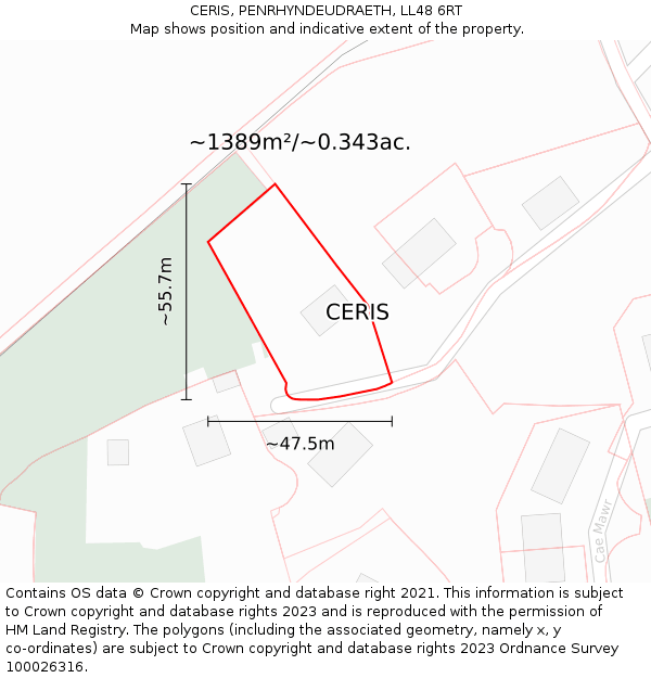 CERIS, PENRHYNDEUDRAETH, LL48 6RT: Plot and title map