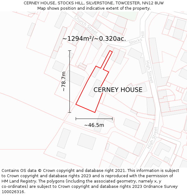 CERNEY HOUSE, STOCKS HILL, SILVERSTONE, TOWCESTER, NN12 8UW: Plot and title map