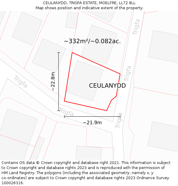 CEULANYDD, TRIGFA ESTATE, MOELFRE, LL72 8LL: Plot and title map