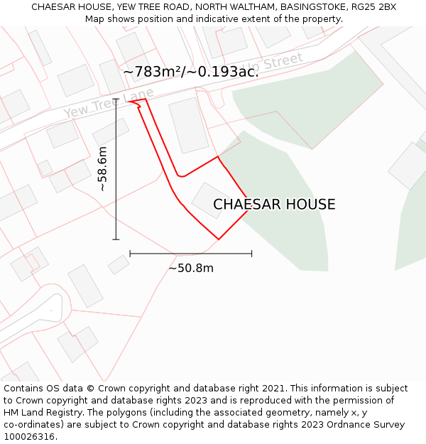 CHAESAR HOUSE, YEW TREE ROAD, NORTH WALTHAM, BASINGSTOKE, RG25 2BX: Plot and title map