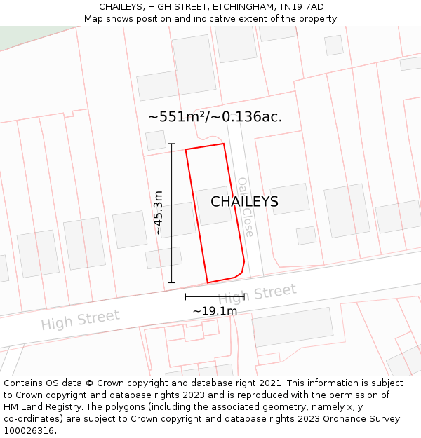 CHAILEYS, HIGH STREET, ETCHINGHAM, TN19 7AD: Plot and title map
