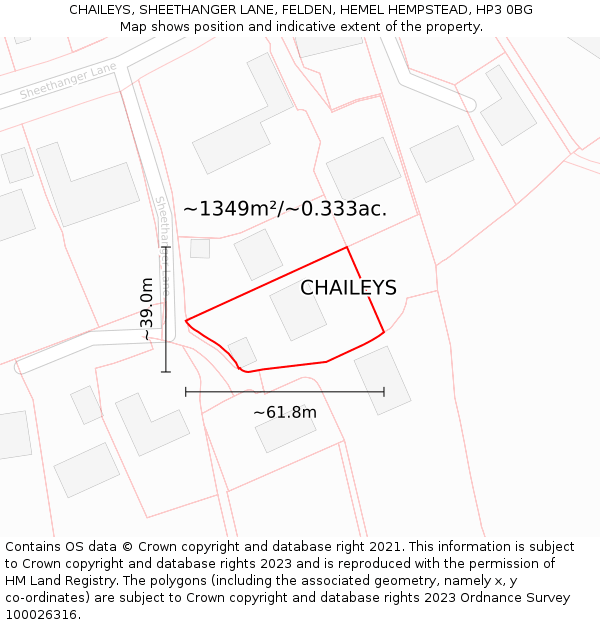 CHAILEYS, SHEETHANGER LANE, FELDEN, HEMEL HEMPSTEAD, HP3 0BG: Plot and title map