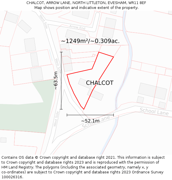 CHALCOT, ARROW LANE, NORTH LITTLETON, EVESHAM, WR11 8EF: Plot and title map