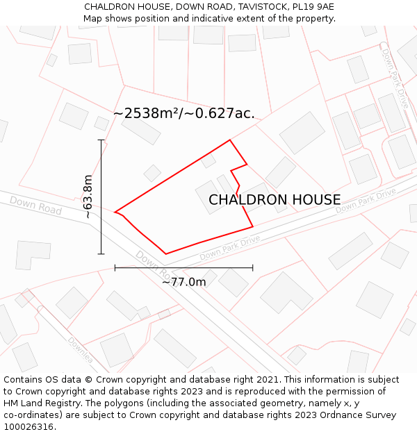 CHALDRON HOUSE, DOWN ROAD, TAVISTOCK, PL19 9AE: Plot and title map