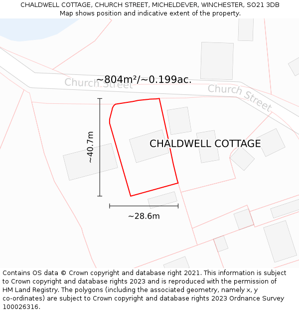 CHALDWELL COTTAGE, CHURCH STREET, MICHELDEVER, WINCHESTER, SO21 3DB: Plot and title map