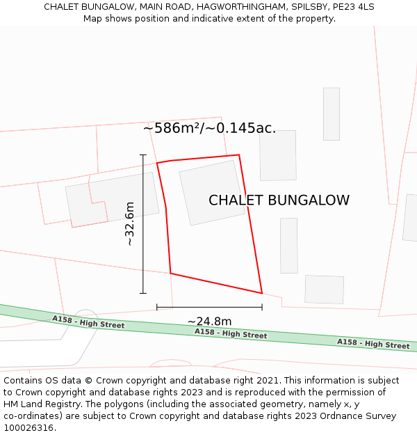 CHALET BUNGALOW, MAIN ROAD, HAGWORTHINGHAM, SPILSBY, PE23 4LS: Plot and title map