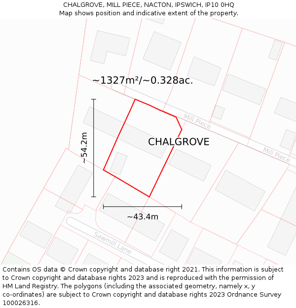 CHALGROVE, MILL PIECE, NACTON, IPSWICH, IP10 0HQ: Plot and title map