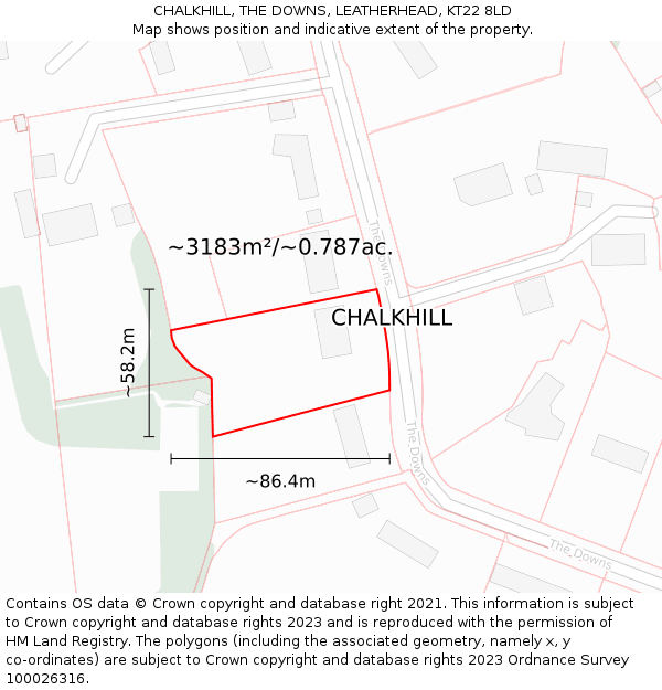 CHALKHILL, THE DOWNS, LEATHERHEAD, KT22 8LD: Plot and title map