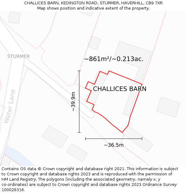 CHALLICES BARN, KEDINGTON ROAD, STURMER, HAVERHILL, CB9 7XR: Plot and title map