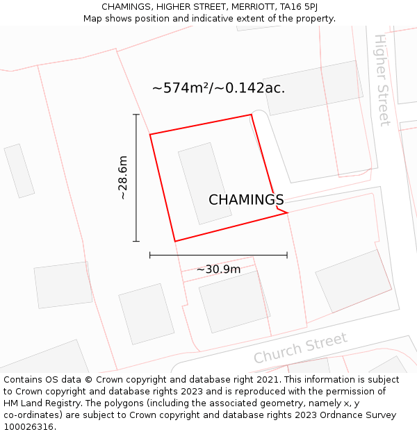 CHAMINGS, HIGHER STREET, MERRIOTT, TA16 5PJ: Plot and title map