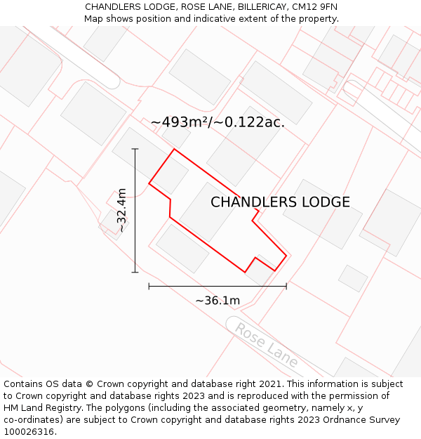 CHANDLERS LODGE, ROSE LANE, BILLERICAY, CM12 9FN: Plot and title map
