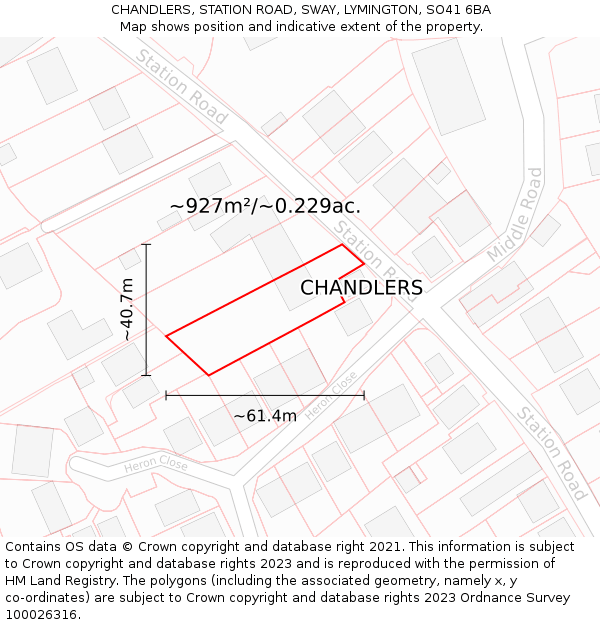 CHANDLERS, STATION ROAD, SWAY, LYMINGTON, SO41 6BA: Plot and title map