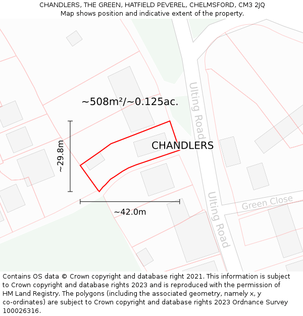 CHANDLERS, THE GREEN, HATFIELD PEVEREL, CHELMSFORD, CM3 2JQ: Plot and title map