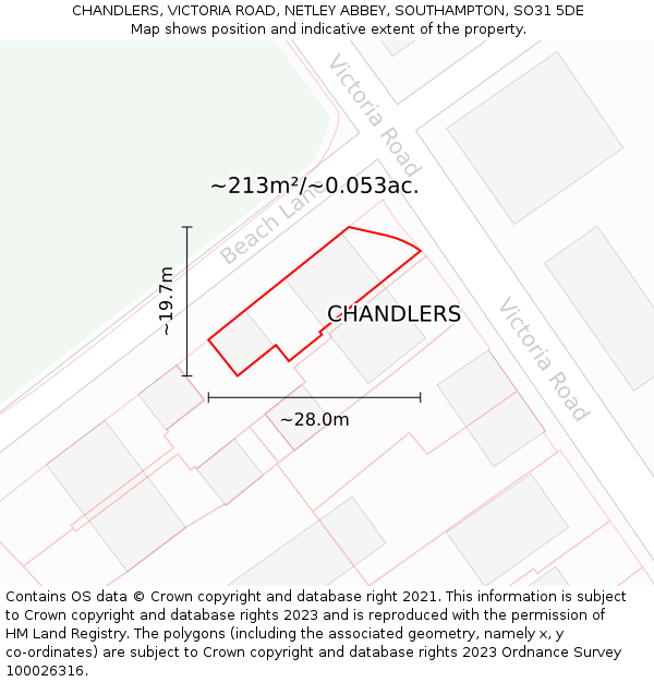 CHANDLERS, VICTORIA ROAD, NETLEY ABBEY, SOUTHAMPTON, SO31 5DE: Plot and title map