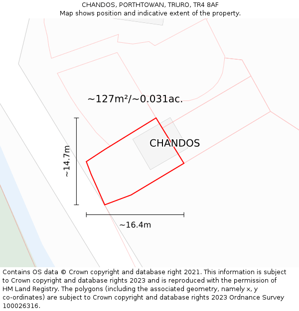 CHANDOS, PORTHTOWAN, TRURO, TR4 8AF: Plot and title map