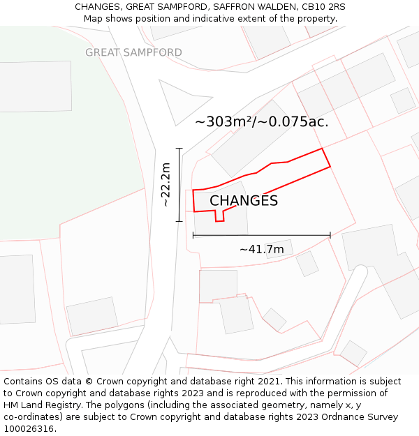 CHANGES, GREAT SAMPFORD, SAFFRON WALDEN, CB10 2RS: Plot and title map