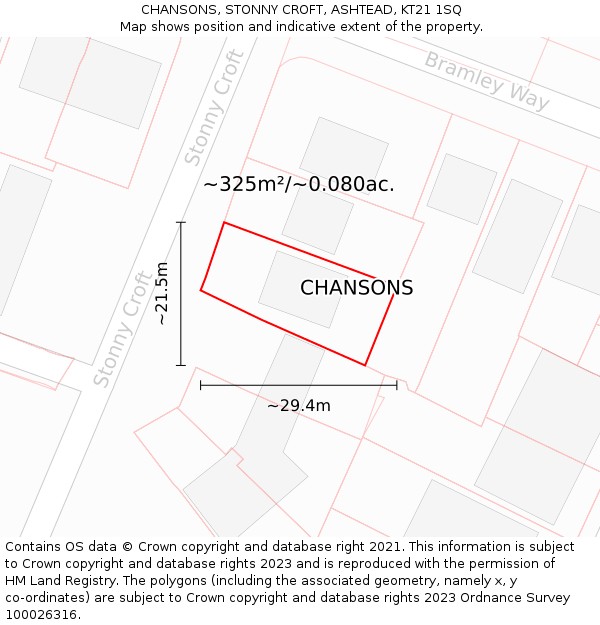 CHANSONS, STONNY CROFT, ASHTEAD, KT21 1SQ: Plot and title map