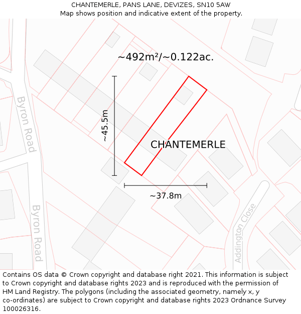 CHANTEMERLE, PANS LANE, DEVIZES, SN10 5AW: Plot and title map