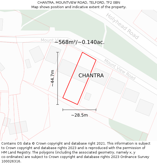 CHANTRA, MOUNTVIEW ROAD, TELFORD, TF2 0BN: Plot and title map