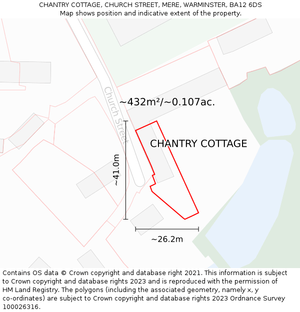 CHANTRY COTTAGE, CHURCH STREET, MERE, WARMINSTER, BA12 6DS: Plot and title map